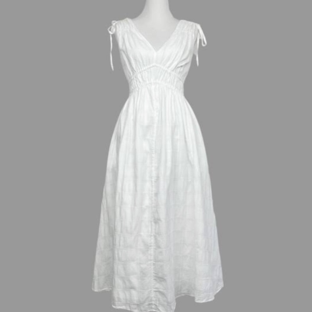 Madewell Dress | White Sophia Smocked Midi Dress in Windowpane Womens XXS - Picture 4 of 4